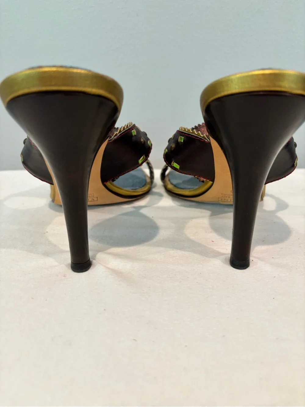 Giuseppe Zanotti Denim Slide Heels with Multicolor Crystal Detail